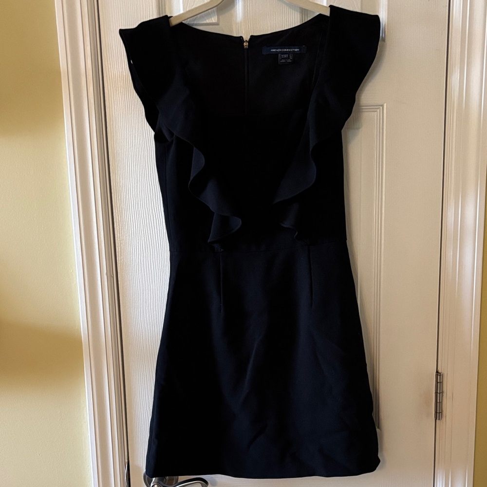 French Connection Black Mini Dress with Ruffles